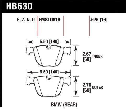 Hawk 04-10 BMW 535i/545i/550i / 04-10 645Ci/650i /02-09 745i/745Li/750 HP+ Street Brake Pads thumbnail 1