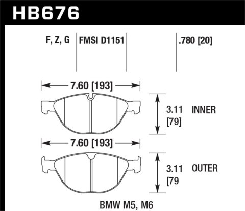 Hawk 06-10 BMW M5/M6 Perf Ceramic Street Front Brake Pads thumbnail 8