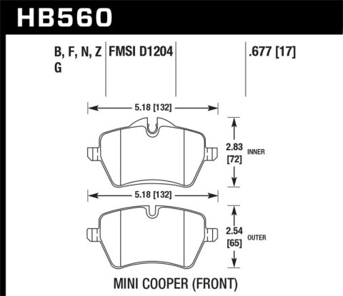 Hawk 05-06 JCW R53 Cooper S & 07+ R56 Cooper S HPS Street Front Brake Pads thumbnail 7