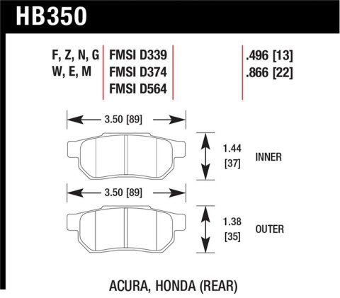 Hawk 90-01 Acura Integra (excl Type R) / 98-00 Civic Coupe Si DTC-60 Race Rear Brake Pads thumbnail 1