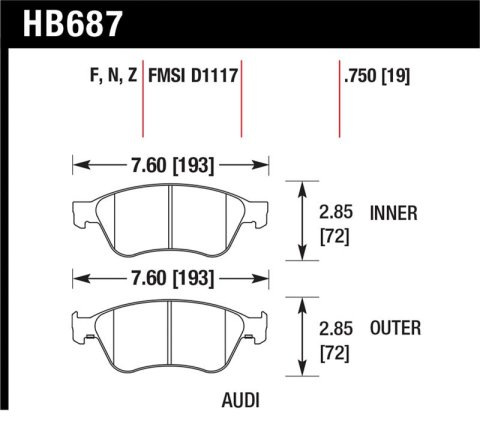 Hawk 04-10 Audi A8 Quattro / 07-11 S6 / 07-10 S8 / 04-06 VW Phaeton HPS Front Street Brake Pads thumbnail 1
