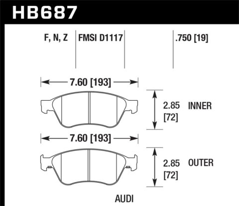 Hawk 04-10 Audi A8 Quattro / 07-11 S6 / 07-10 S8 / 04-06 VW Phaeton HPS Front Street Brake Pads thumbnail 7