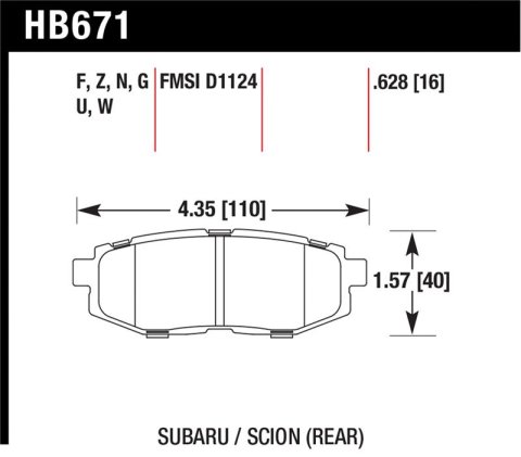 Hawk 13 Scion FR-S / 13 Subaru BRZ/10-12 Legacy 2.5 GT/3.6R HP Plus Street Rear Brake Pads thumbnail 1
