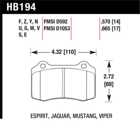 Hawk 96 & 00-02 Dodge Viper GTS / 92-02 Viper / 00-02 Viper RT10 Blue 9012 Front Race Brake Pads thumbnail 1