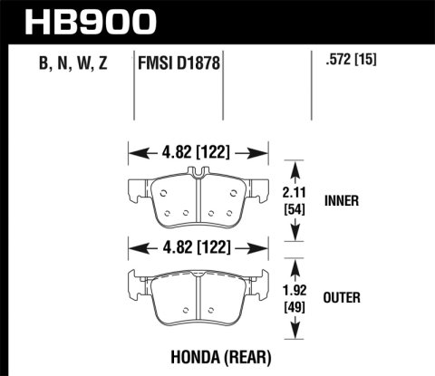 Hawk 16-19 Honda Civic DTC-30 Race Rear Brake Pads thumbnail 2