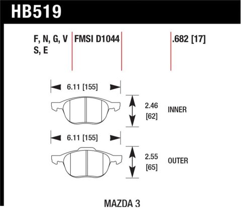 Hawk HPS 08-09 Mazda 3 / Ford/ Volvo HPS Street Front Brake Pads thumbnail 1