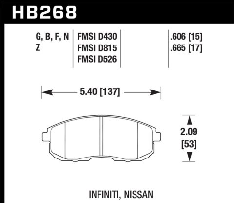 Hawk 03-04 G35/03-05 G35X/ 02-05 350z w/o Brembo HP+ Street Front Brake Pads thumbnail 3