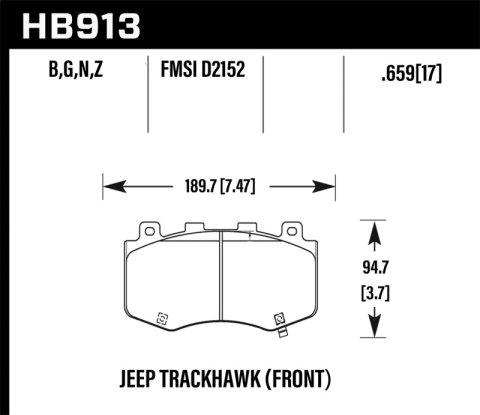 Hawk 18-19 Jeep Grand Cherokee Performance Ceramic Street Front Brake Pads thumbnail 3