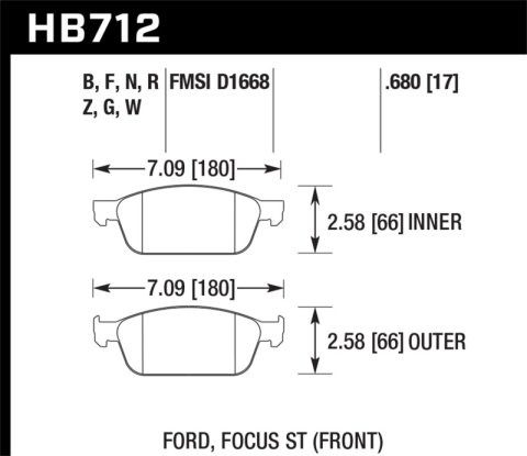 Hawk 13 Ford Focus Performance Ceramic Front Street Brake Pads thumbnail 4