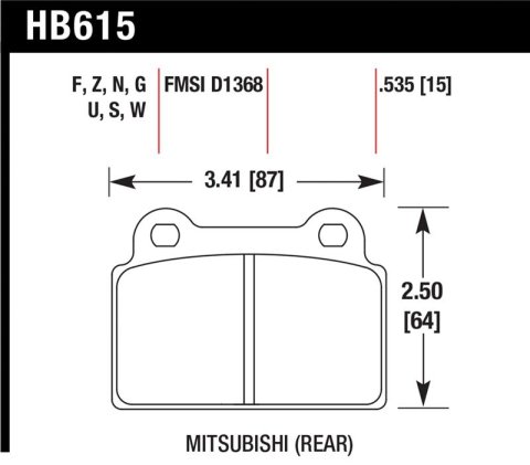 Hawk 2008-2014 Mitsubishi Lancer Evo (1-piece front rotor) High Perf. Street 5.0 Rear Brake Pads thumbnail 1
