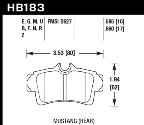 Hawk 1999-2004 Ford Mustang Base 3.8 HPS 5.0 Rear Brake Pads thumbnail 3