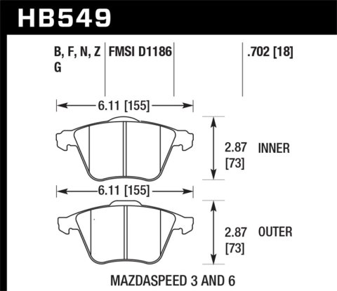 Hawk 2007-2013 Mazda 3 Mazdaspeed HPS 5.0 Front Brake Pads thumbnail 6