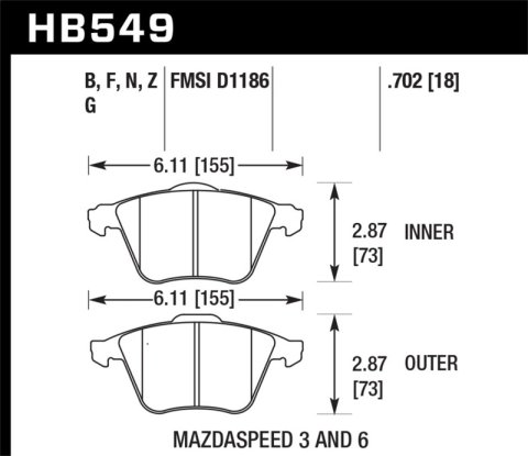 Hawk 2007-2013 Mazda 3 Mazdaspeed HPS 5.0 Front Brake Pads thumbnail 7