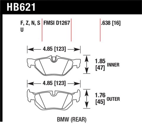 Hawk 2011-2011 BMW 125i HPS 5.0 Rear Brake Pads thumbnail 1