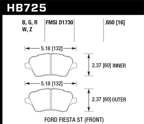 Hawk 2014 Ford Fiesta ST Performance Ceramic Front Brake Pads thumbnail 3