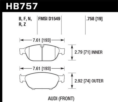 Hawk Audi 2013 A5 Quattro / 12-16 A6 Quattro/A7 Quattro/A8 Quattro PC Front Brake Pads thumbnail 5