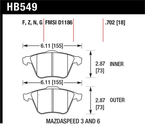 Hawk 07-08 Mazdaspeed3/06-07 Mazdaspeed6 HP+ Street Front Brake Pads thumbnail 1
