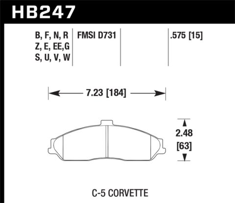 Hawk 97-06 Corvette (incl C5 Z06) Performance Ceramic Street Front Brake Pads thumbnail 7