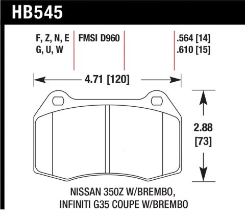 Hawk 03-07 G35/350z w/ Brembo Performance Ceramic Street Front Brake Pads thumbnail 1