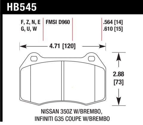 Hawk 03-07 G35/350z w/ Brembo Performance Ceramic Street Front Brake Pads thumbnail 5