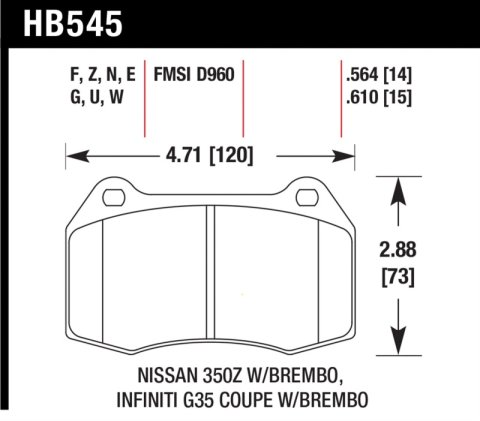 Hawk 03-07 G35/350z w/ Brembo Performance Ceramic Street Front Brake Pads thumbnail 6