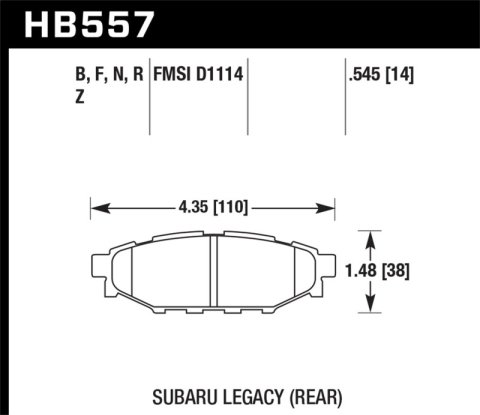 Hawk 08 WRX Rear Performance Ceramic Street Brake Pads thumbnail 4