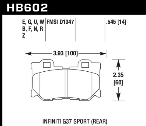 Hawk Infiniti G37 Sport Performance Ceramic Street Rear Brake Pads thumbnail 6