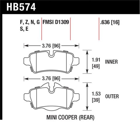 Hawk 07+ Mini Cooper HP+ Street Rear Brake Pads thumbnail 1