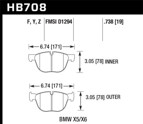 Hawk 18-19 BMW X6 xDrive35i 3.0L HPS 5.0 Front Brake Pads thumbnail 3