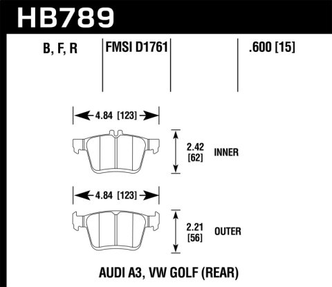 Hawk 15-20 Audi A3 / 19-20 Volkswagen Jetta HP+ Street Rear Brake Pads thumbnail 1