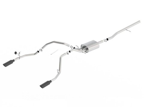 Borla 14 Silv/Sierra 1500 C/B Touring Exh/2.75in in Muffler 2.25inout 4inTIp SS Rear Exit-Blk Chrome