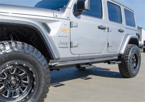 N-Fab RKR Rails 2018 Jeep Wrangler JL 4 Door Dab Length - Gloss Black - 1.75in thumbnail 1