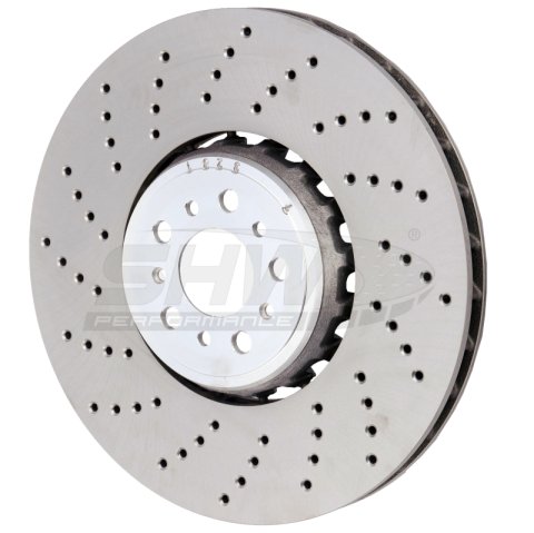SHW 18-21 BMW M5 4.4L Left Front Cross-Drilled Lightweight Brake Rotor (34117991101) thumbnail 1