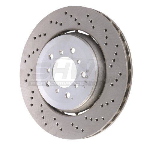 SHW 05-06 BMW M3 3.2L Right Front Cross-Drilled Lightweight Brake Rotor (34112282446) thumbnail 1