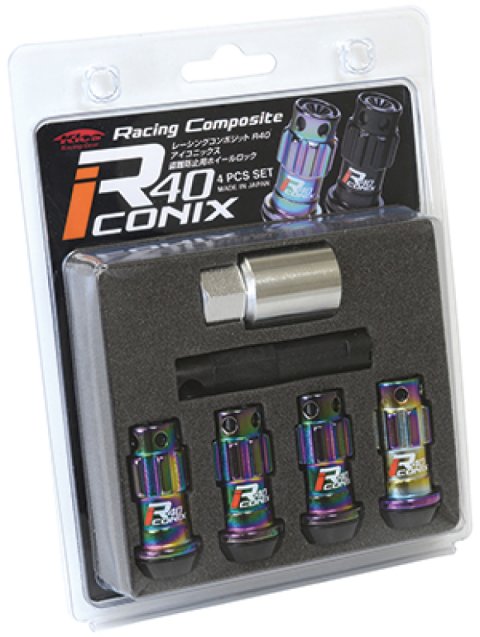 Project Kics 12X1.25 R40 Iconix Neochrome Lug Nut Lock Set - 4 thumbnail 1