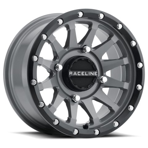 Raceline A95SG Trophy 14x7in / 4x110 BP / 10mm Offset / 83.8mm Bore - Grey & Black Lip Wheel