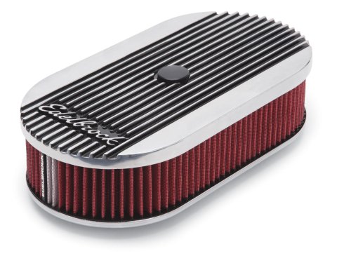 Edelbrock Air Cleaner Elite II Oval Single 4-Bbl Carb 2 5In Red Element Polished thumbnail 1