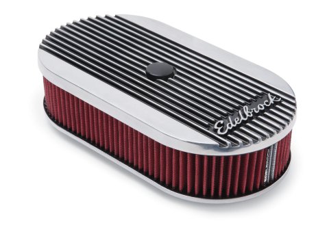 Edelbrock Air Cleaner Elite II Oval Single 4-Bbl Carb 2 5In Red Element Polished thumbnail 2
