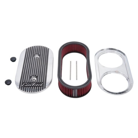 Edelbrock Air Cleaner Elite II Oval Dual-Quad Carbs 2 5In Red Element Polished thumbnail 4