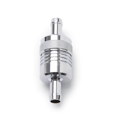 Edelbrock Fuel Filter Aluminum 3In X 01/ 1/8In 3/8In Inlet/Outlet Chrome thumbnail 1