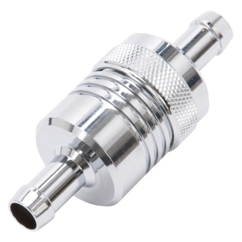 Edelbrock Fuel Filter Aluminum 3In X 01/ 1/8In 3/8In Inlet/Outlet Chrome thumbnail 2