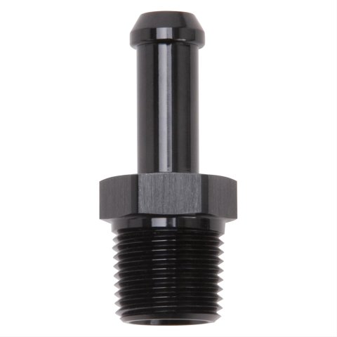 Edelbrock Hose End Straight 3/8In NPT to 3/8In Barb Black Anodize