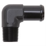 Edelbrock Hose End 90-Deg 1/2In NPT to 3/4In Barb Black Anodize thumbnail 1