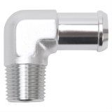 Edelbrock Hose End 90-Deg 1/2In NPT to 3/4In Barb Clear Anodize thumbnail 1