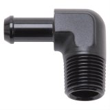 Edelbrock Hose End 90-Deg 1/2In NPT to 3/8In Barb Black Anodize thumbnail 1