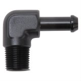 Edelbrock Hose End 90-Deg 3/8In NPT to 3/8In Barb Black Anodize thumbnail 1