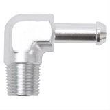 Edelbrock Hose End 90-Deg 3/8In NPT to 3/8In Barb Clear Anodize thumbnail 1