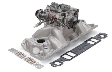 Edelbrock Manifold And Carb Kit Performer RPM Small Block Chevrolet Vortec Natural Finish thumbnail 2
