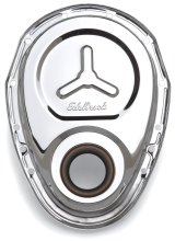 Edelbrock Timing Cover SB-Chevy Chrome w/ Welded Reinforcement Plate thumbnail 3