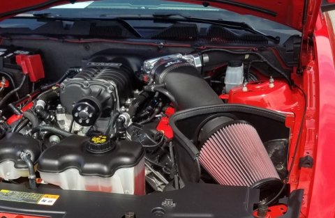 JLT 11-14 Ford Mustang GT (w/Roush/Whipple S/C) Black Textured Big Air Intake w/Red Filter -Tune Req thumbnail 1